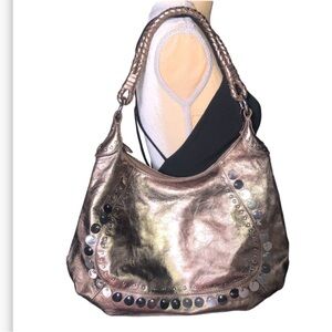 FRANCO SARTO METALLIC COPPER PURSE BRAIDED HANDLE